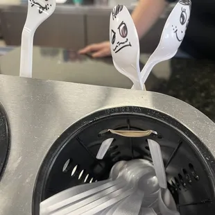I like how they drew faces on the utensils so you know which is where.