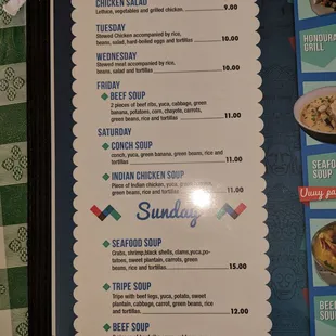 Pictures of the menu