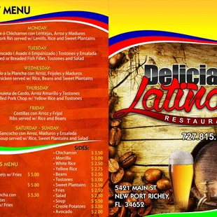 Front and Back of menu