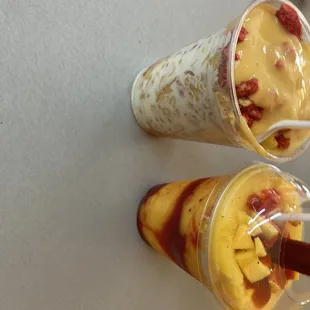 two cups of fruit and yogurt