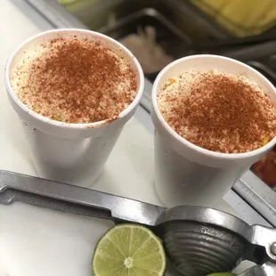 Esquites (mexican corn with mayo cheese and chili powder)