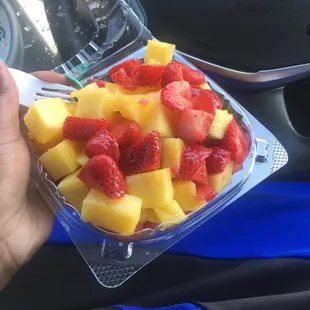 Ensalada de Frutas! Fresh chopped Mango, Pineapples, and Strawberries.
