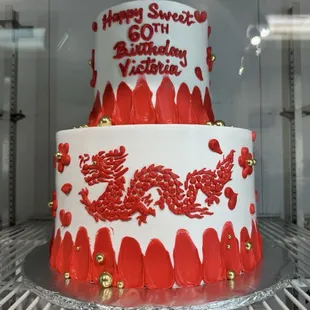 2 tier custom red dragon cake