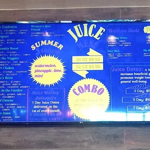 Juice menu