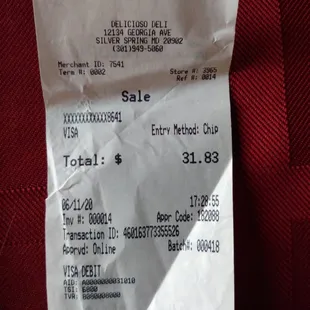 a receipt for a sale