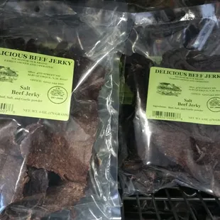 three bags of beef jerky