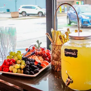 a variety of fruits and drinks
