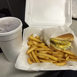 Delicious cheese burger combo, not the greatest tasting burger fries Ok.