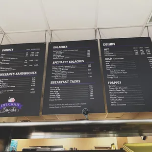 the menu and prices of the restaurant