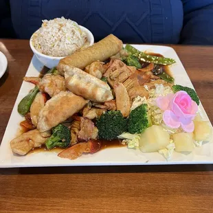 Fried dumpling, Happy family entree, plastic flower