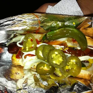 Bacon Wrapped Hot Dog w/ Everything