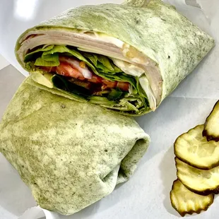 a wrap and sliced cucumbers
