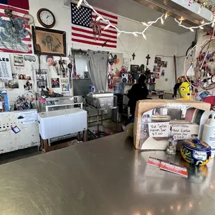 a counter with a variety of items