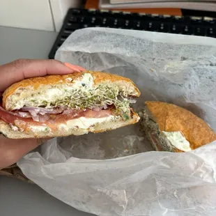 Bagel with jalepeno cream cheese and all veggies. My obsession!!!