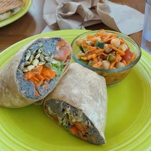 Black bean hummus wrap and chickpea salad