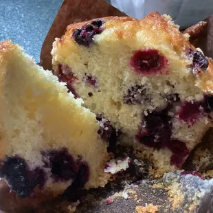 3/4 of the East Detroit Bakery blueberry muffin