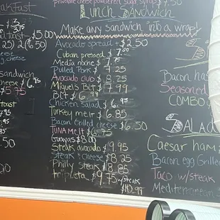 a menu on a blackboard