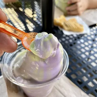 Ube &amp; green Rea swirl and fishy in the background yum!