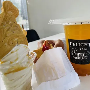 a dessert and a drink