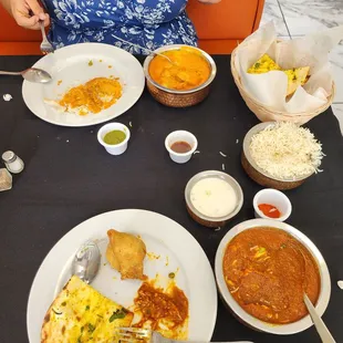 My sister&apos;s chicken korma and my lamb curry! So good!