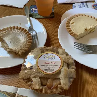 (L) banana cream pie, (M) apple pie (R) key lime pie