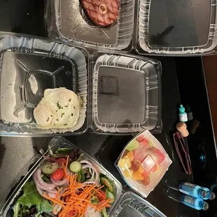 Two eggs - house salad fruit cup and ham slice