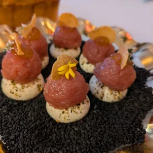 07/17/24 @endoedibles on Instagram
 
 AMUSE - Bluefin Tuna Tartare, Meringue, Wasabi, Cilantro