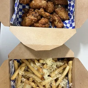 chicken wings and french fries
