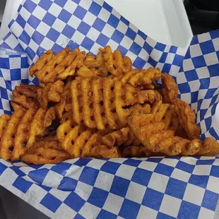 Waffle fries , rosemary fries also available