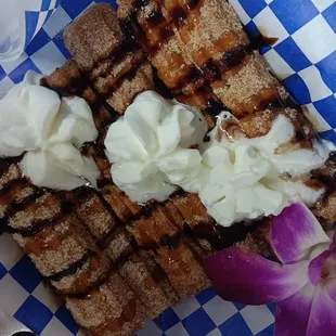Churros with chocolate and caramel