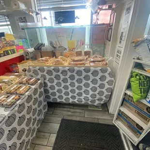 a display of bread and pastries