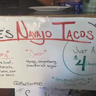 Navajo Tacos and strawberry dessert a must try!!