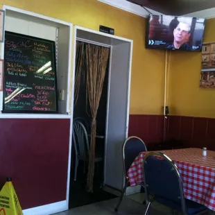a table with a checkered tablecloth