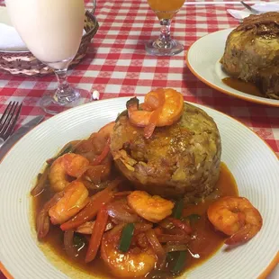 Shrimp mofongo and mango smoothie!