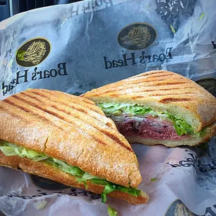 Pastrami sandwich (#18) on ciabatta bread