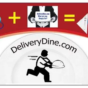 a plate with a man running with a knife and fork