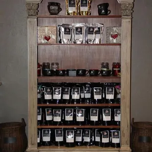 Coffee and merchandise shelf