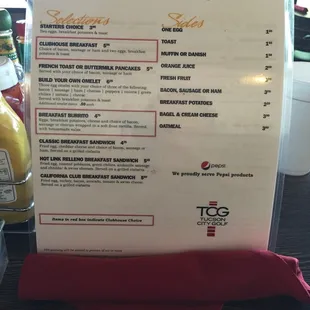 Breakfast menu