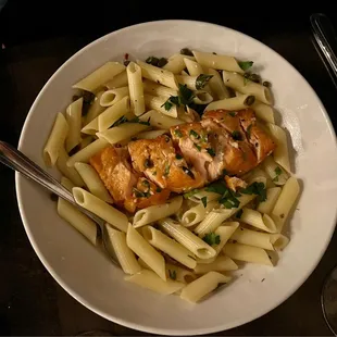 Salmon piccata on the Gluten Free pasta option