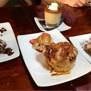 Desserts - chocolate soufflé, bread pudding, tiramisu, and salted caramel pudding (back)