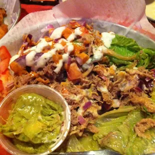 Grilled romaine salad with pulled pork