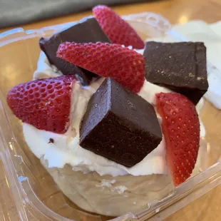 Double Chocolate Strawberry And Whipped Cream on a Biscuit.