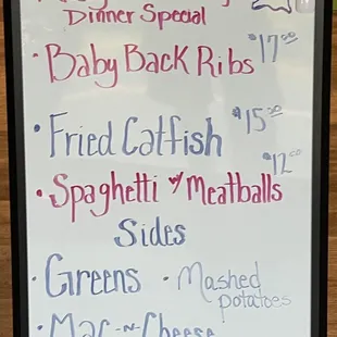 Dinner Specials Board  10/7/2022