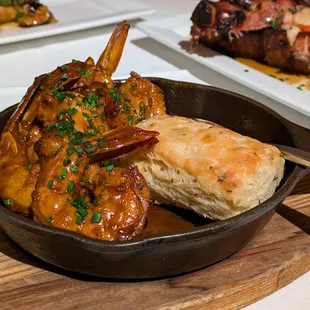 @endoedibles on Instagram 09/19/24  EMERIL'S NEW ORLEANS BARBECUE SHRIMP - petite rosemary buttermilk biscuit