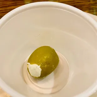 On site Hand stuffed blue cheese good quality queen olives..