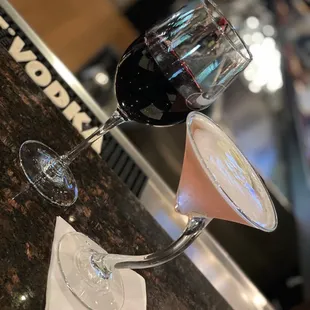 Glass of Malbeck red wine and Cosmo