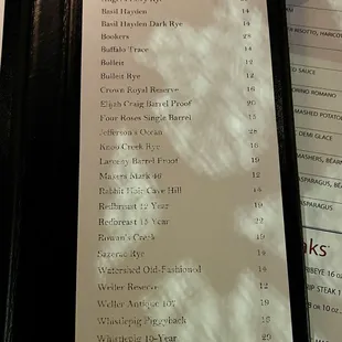 Drinks menu
