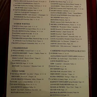 Drinks menu