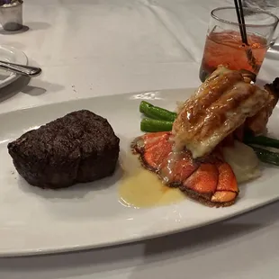 Surf &amp; turf: Ok steak; better lobster.