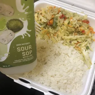 White rice and steamed cabbage